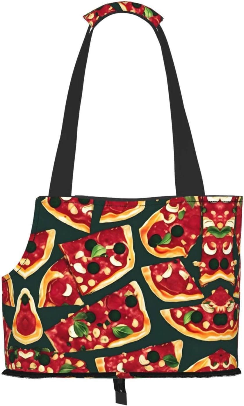Pizza Pattern Print Portable Foldable Shoulder Bag for Travel,with Collar Hook and Handle Pad,Cute Stylish Design