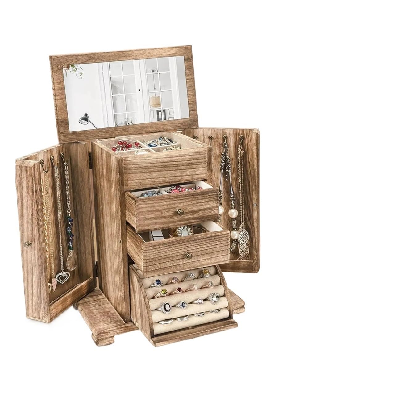 Portagioie di grande capacità Scatola di immagazzinaggio per gioielli in legno Organizer per gioielli vetrina per collane Gioielli per il corpo Piccole cose