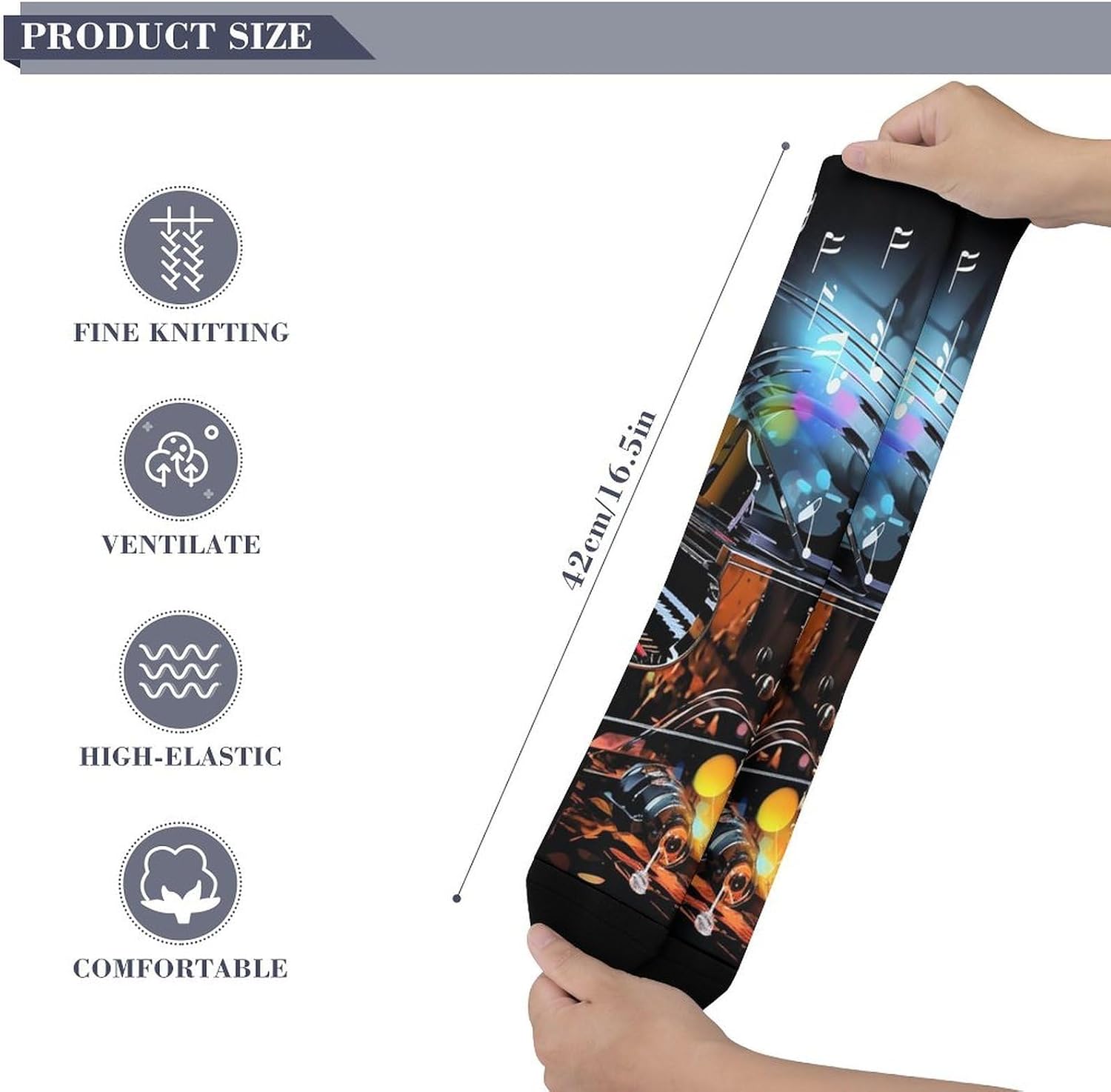 Knee High Socks Saxophone Piano Long Tube Boot Seamless Toe