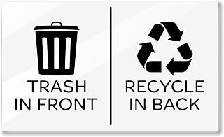 Acrylic Trash in Front Recycle in Back Sign for Kitchen Trash and Recycle Bin Combo, Trash and Recycle Stickers for Trash Bins Signs, White Black Recycling Stickers for Trash Can, 4.0x2.4 Made in USA