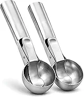 Kit 2 Colheres de Sorvete Inox com Gatilho Ejetor Profissional Concha Boleadora Aço Inoxidável Resistente Cabo Ergonômico Pegador de Sorvete Brigadeiro Massas Cookie Trufas Utensílio Cozinha Premium