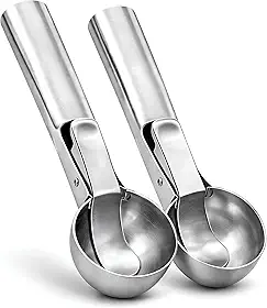 Kit 2 Colheres de Sorvete Inox com Gatilho Ejetor Profissional Concha Boleadora Aço Inoxidável Resistente Cabo Ergonômico Pegador de Sorvete Brigadeiro Massas Cookie Trufas Utensílio Cozinha Premium