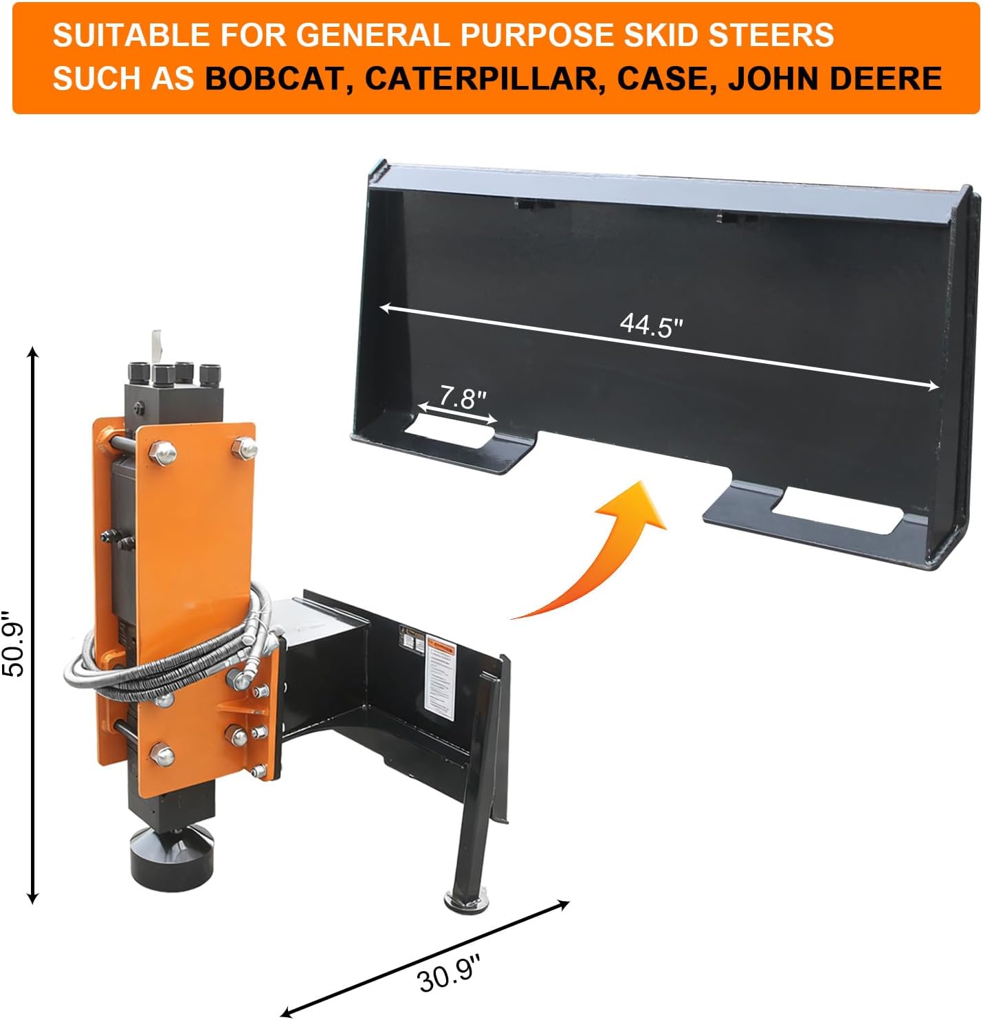 Skid Steer Post Driver Attachment 1150 lbs Energy Class 13-24 GPM Hydraulic Flow Nitrogen Charged Power Cell Steel Frame for Skid Steer Loaders
