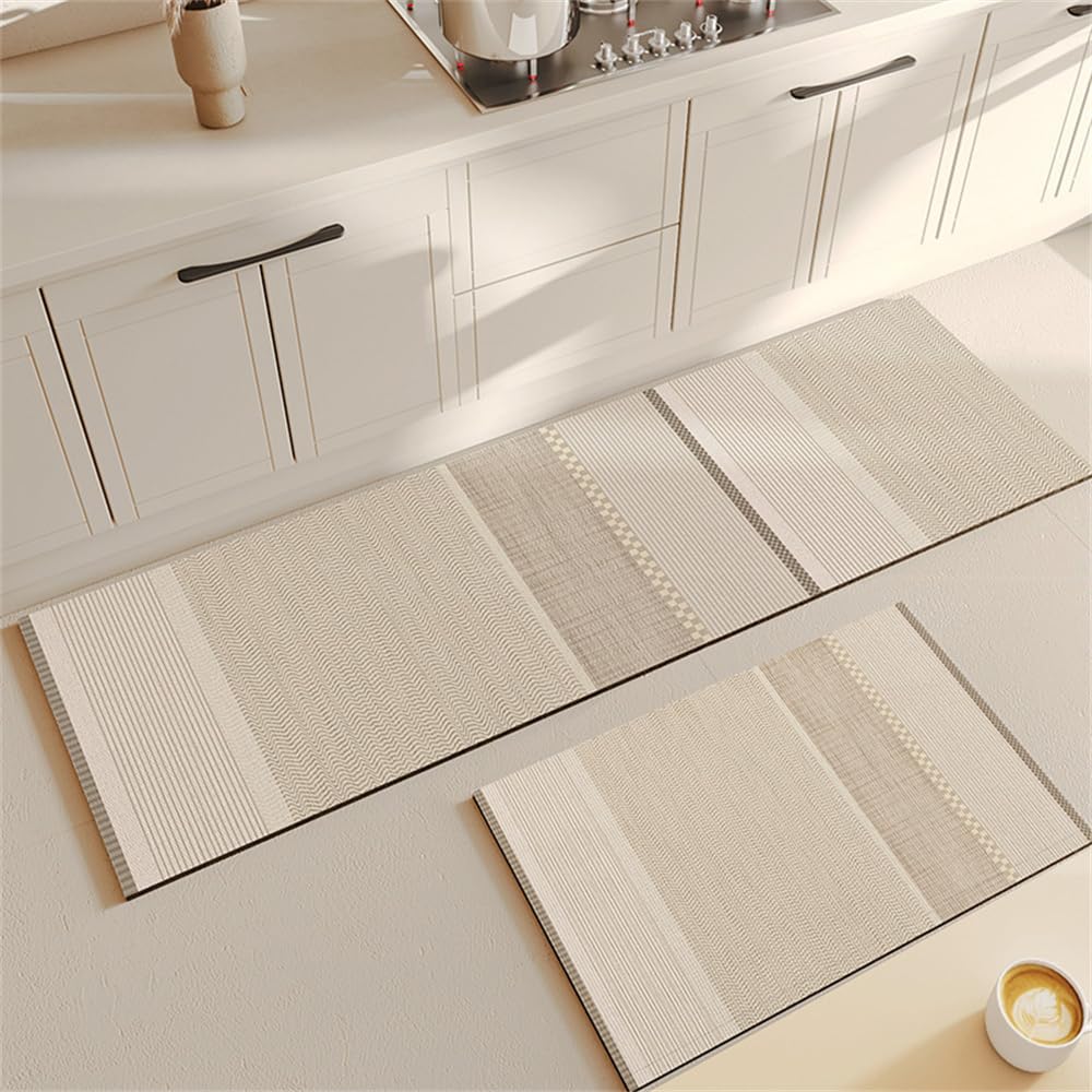 Highdi Alfombra Cocina Absorbentes, Alfombra Cocina Lavable Antideslizante, Moderno Secado Rápido Alfombra de Cocina, Diatomita Alfombra Baño Alfombrilla Escurreplatos (60x90cm,Beige)