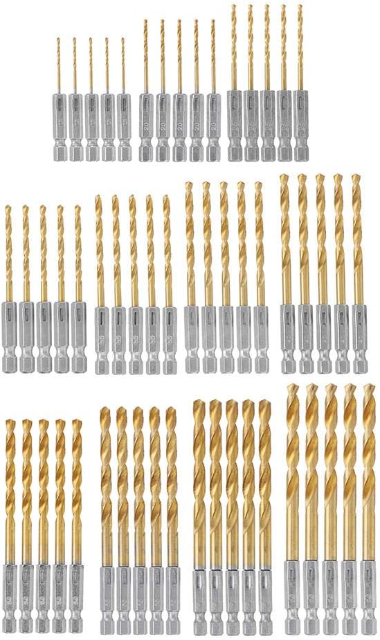55Pcs 1/4 Inch Hex Shank Twist Drill Bit Set 1.5-6.5mm Titanium Coated HSS Twist Drill Bits