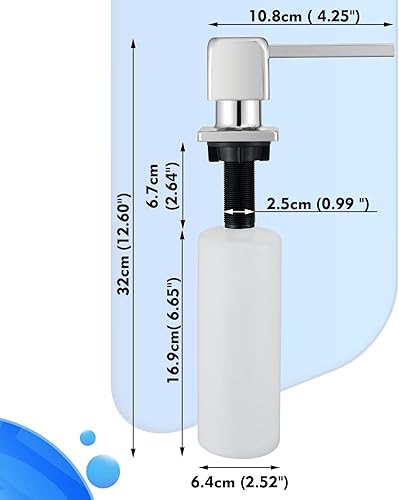 Miniatura 7 de CREA Dispensador de jabón de cocina, dispensador de jabón cromado para fregadero de cocina, dispensador de jabón integrado para baño con tubo de 39