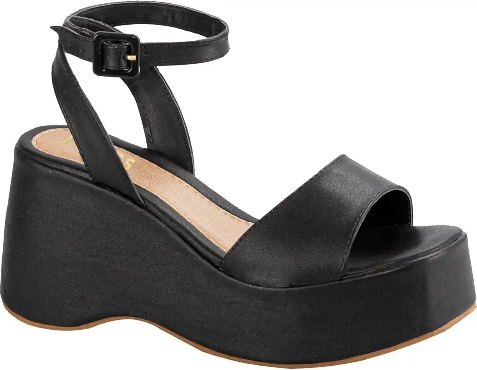 Sandália Feminina Meia Pata Confortável Plataforma Anabela