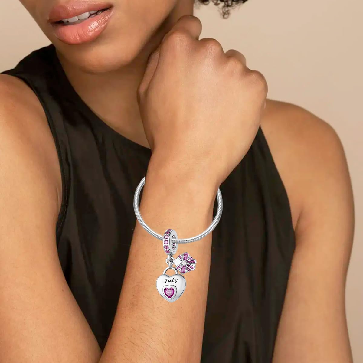 Aurevella 925 Sterling Silver Heart Birthstone Charms for Bracelets and Necklaces Happy Birthday Christmas Women&Mom Jewelry Gifts - Image 3