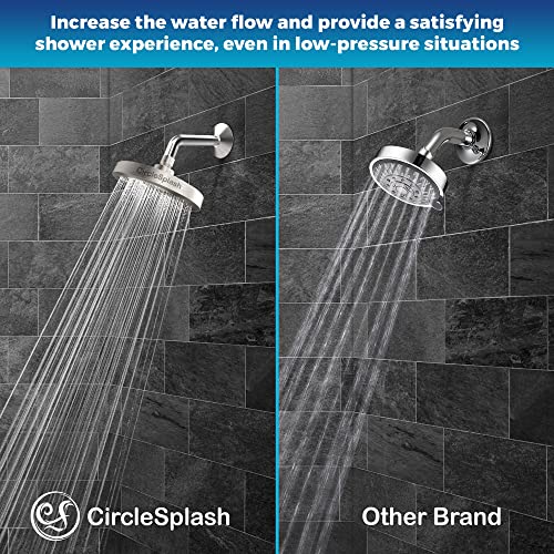 Circlesplash Shower Head - High Pressure Rain Booster - Anti Clog Self Cleaning Adjustable Showerhead - Tool-Less 1 Min Install - Universal Replacement Brushed Nickel - Rainfall 6 Inch #TOP5