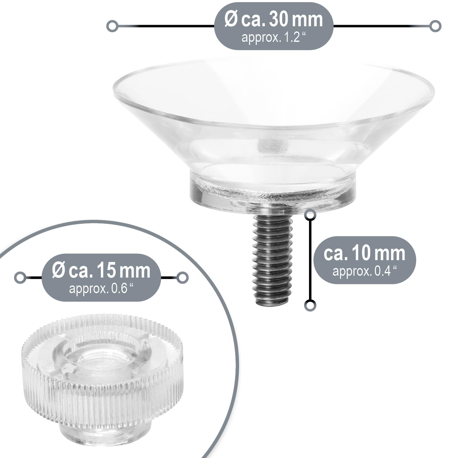 com-four® Ventosas 8X con Rosca M4 Ø 30 mm Sujeción Extra Fuerte en Superficies Lisas