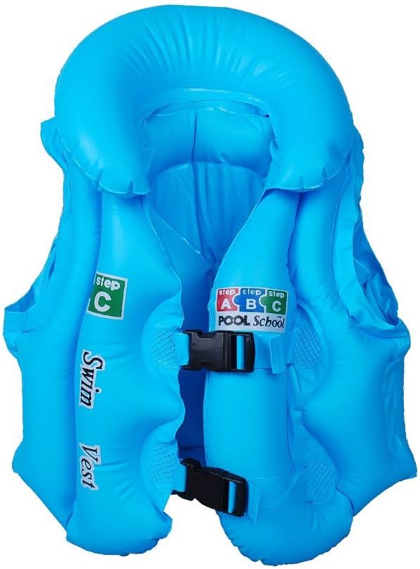 Float Inflatable Swim Vest Pool Beach Life Jacket Swimming Safety Aid Training Suit Life-Saving Survival for Baby Kids Blue