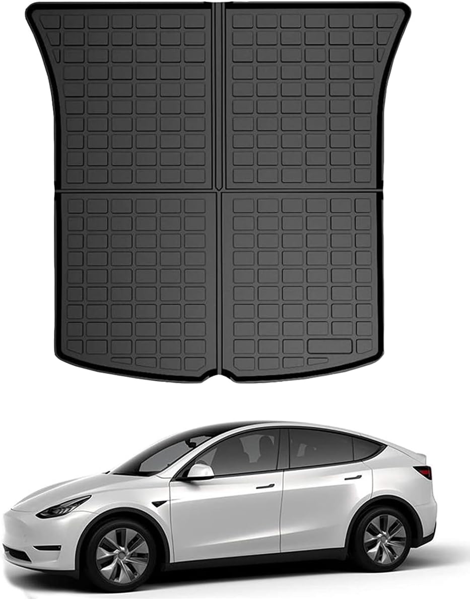 All Weather Rear Cargo Liners Trunk Tray Mats Protector Custom Compatible with 2020-2023 2024 2025 Model Y 5-Seats?Not for Juniper??3D Waterproof Durable Odorless Flexible Black TPO Accessories Cargo Mat