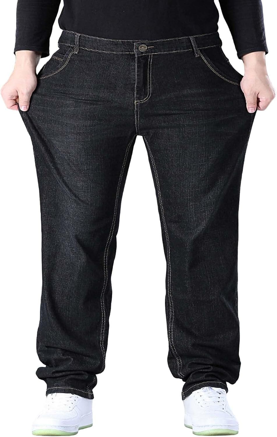 Fccrian Jeans en coton pour hommes, jeans grande taille, décontracté, quotidien, rétro, mode, jeans grande taille, 8XL, chaussettes de maison, bleu, M