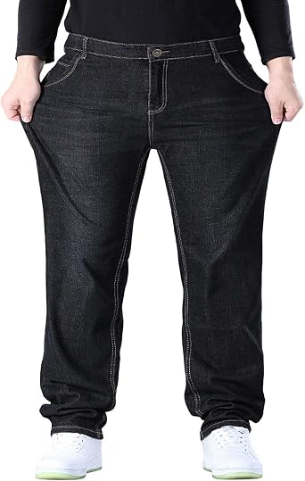 Jeans for Men UK Straight Fit Casual Elasticated Waist Denim Trousers Classic Basic Heavy Duty Jeans Work Clothes