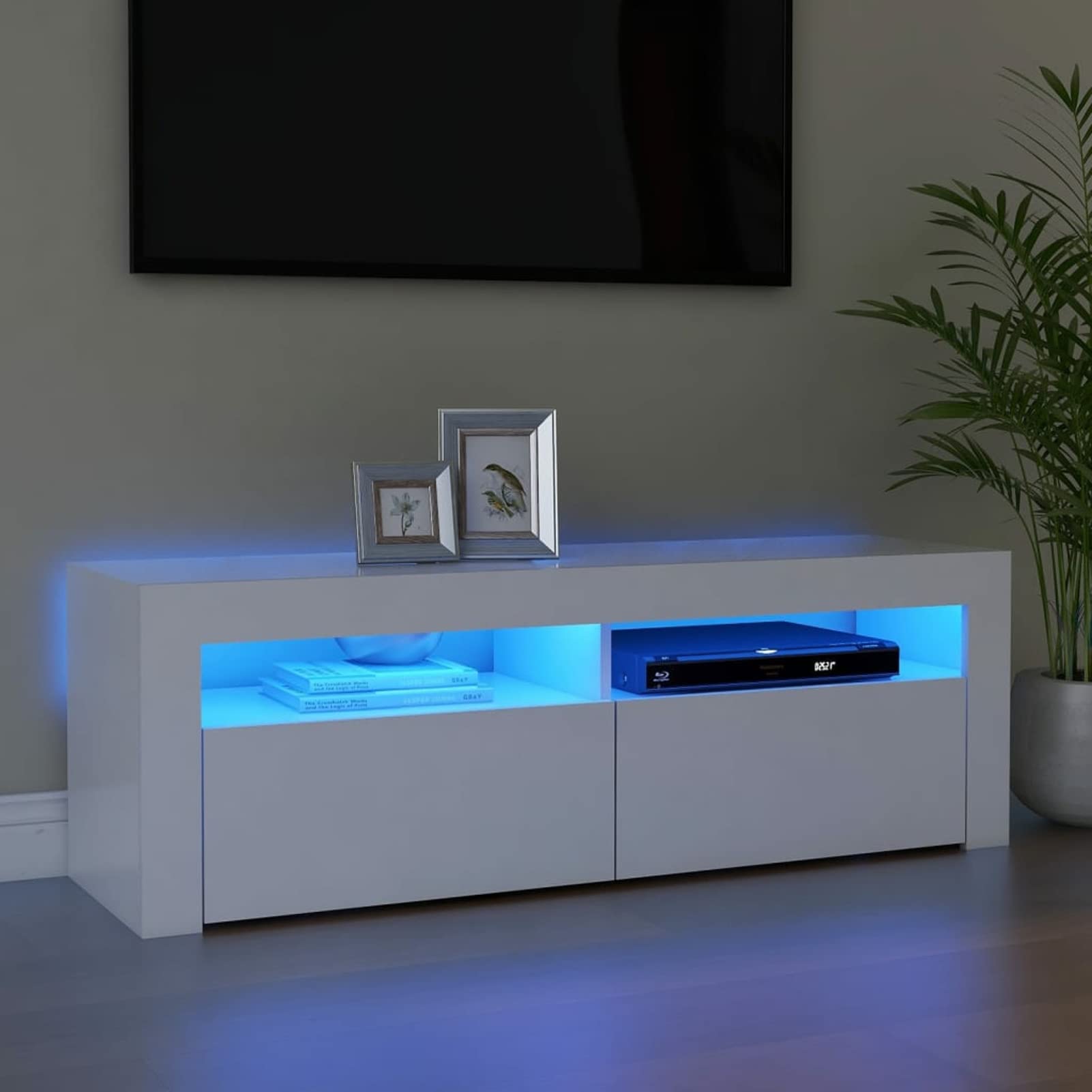 MOONAIRY Meuble TV avec lumières LED Blanc 120x35x40 cm,Meuble TV,Meuble TV Moderne,Meuble de Salon