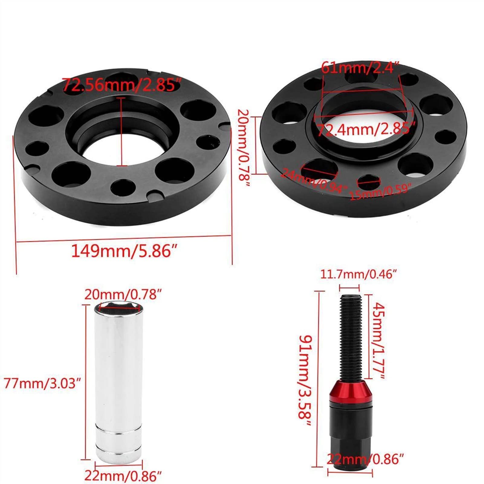 2 sztuk/zestaw 20mm Adapter dystansowy koła CB 72.56mm PCD