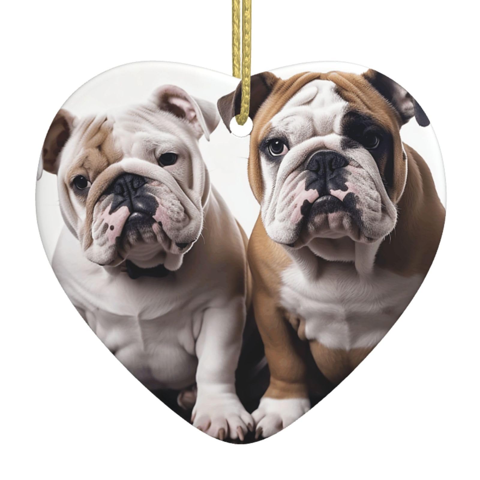 Fodpand Women's White Two Cute Bulldog Dogs Christmas Ornaments 2025, Gift Exchange For Men, Collectible Ceramic Ornament Heart Hanging Ornaments For Christmas Tree Decoration