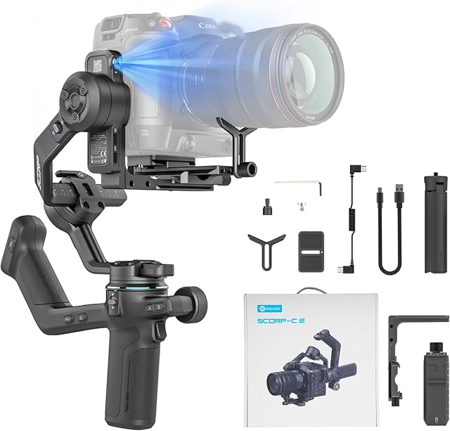 FeiyuTech SCORP-C Stabilisateur de caméra Gimbal portable pour appareil photo sans fil et sans fil pour Sony/Canon/Nikon/Panasonic/Fujifilm,Max 5.51lbs Professionnel 3-Axis Stabilisateur vidéo,Autorisé par l'autorité officielle
