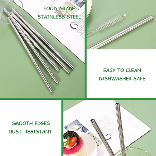 Miniatura 5 de Lazycorner Pajitas de metal con punta de silicona, 5 popotes de acero inoxidable de 0.315 in de ancho para batidos y batidos, popotes reutilizables