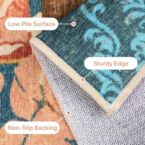 GENIMO Floral Runner Rug 2X6, Machine Washable Non Slip Vintage Patchwork Hallway Runner, Ultra-Thin Low Pile Runners for Indoor Entryway, Hallway, Kitchen and Corridor,Rose Red