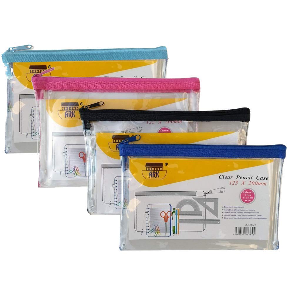 Ark Pencil Case PVC Coloured Zip 200x125mm Clear Assorted Ref : 33645