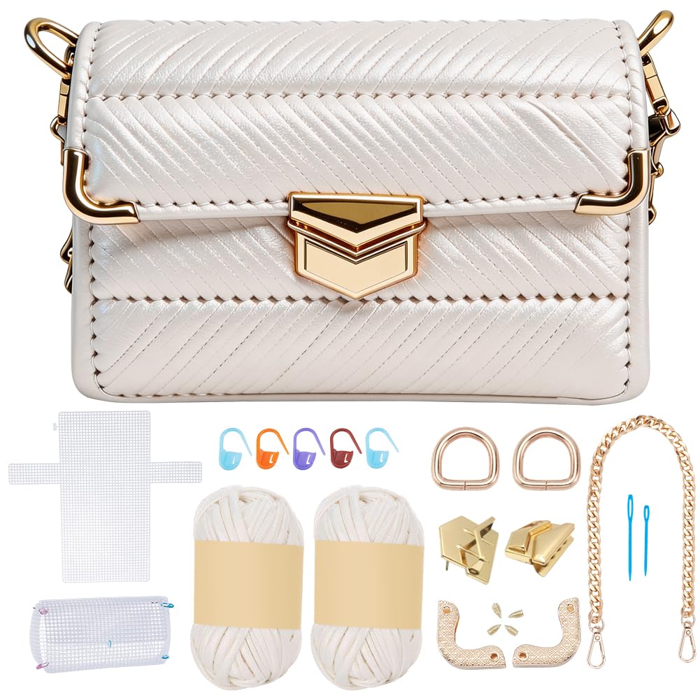 FREEBLOSS DIY Taschenset Aus Kunststoff Canvas Handgefertigtes Stricktaschenset Netz Kunststoff Canvas Platten Zum Taschenherstellen Bastelzubehör Für Handtaschen Und Stickereien (Weiß)