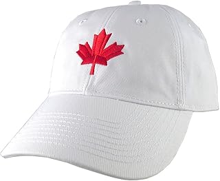 Canadian Red Maple Leaf Canada Embroidery on an Adjustable White Unstructured Classic Baseball Cap with Option to Personalize the Back