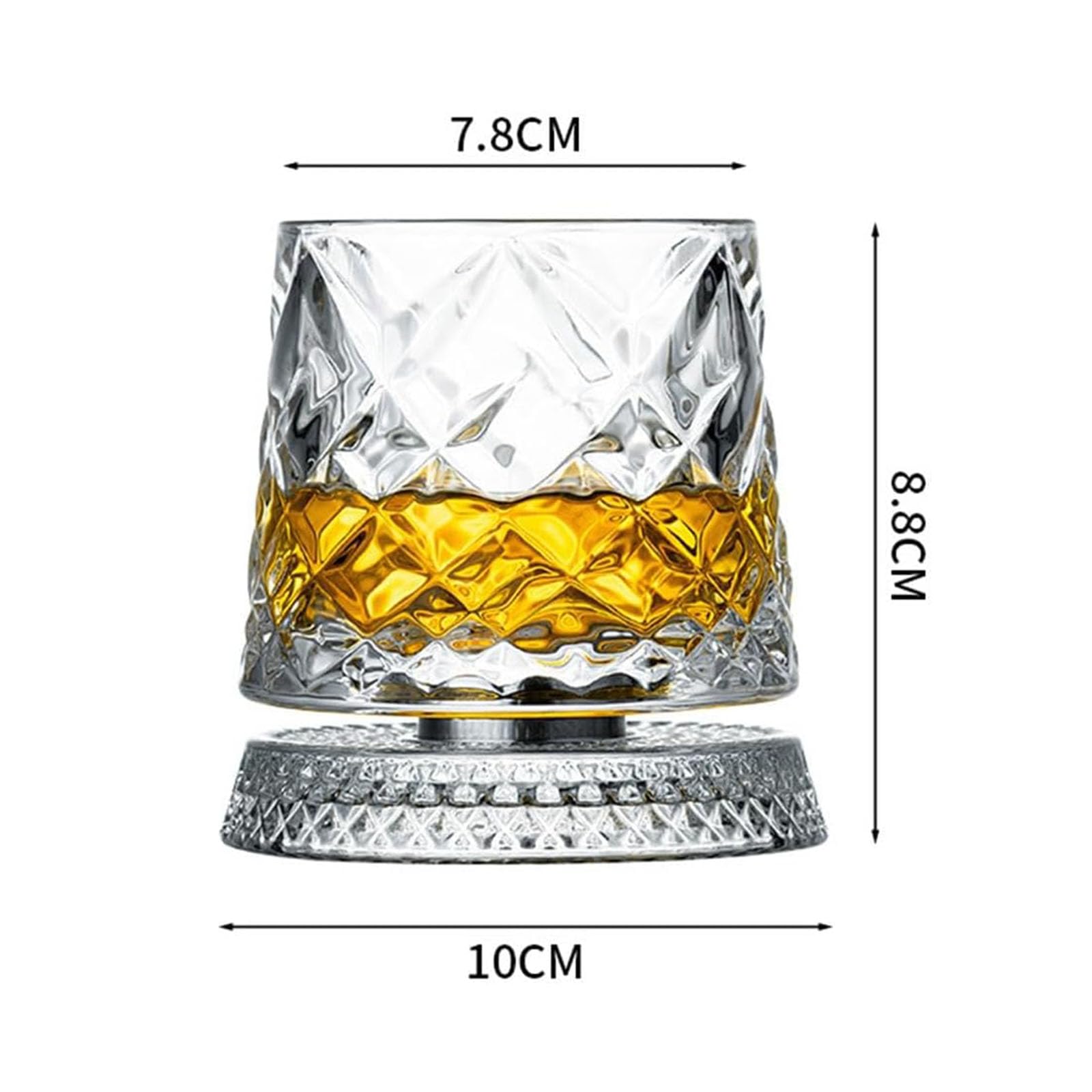 Jeeeun Spinning Crystal Whiskey Glasses, Heavy Base 360° Rotatable Cocktail Glass for Home Bar Daily Leisure & Gift (A)