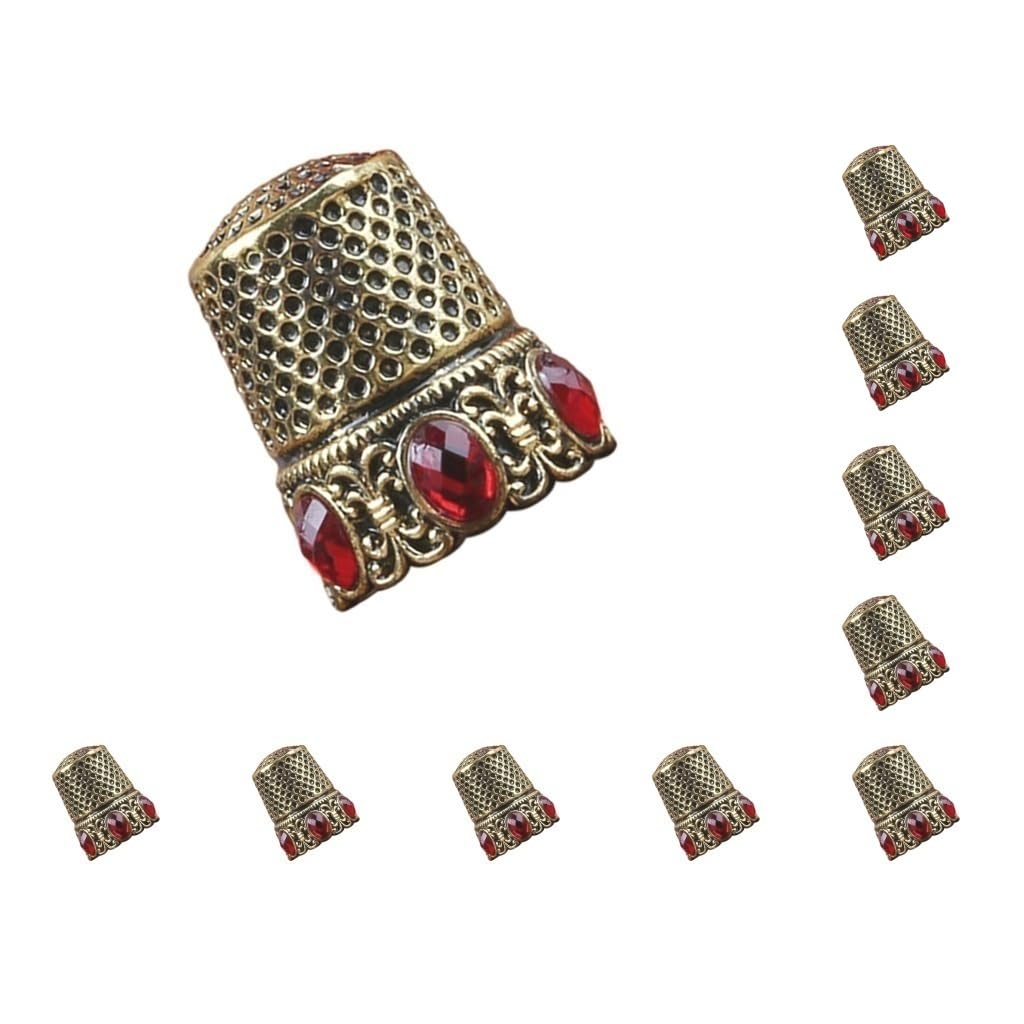 Juego de 10 dedales de costura duraderos para bordar, accesorios de bordado, cristal dorado, 1,5 x 1,5 x 2,5 cm