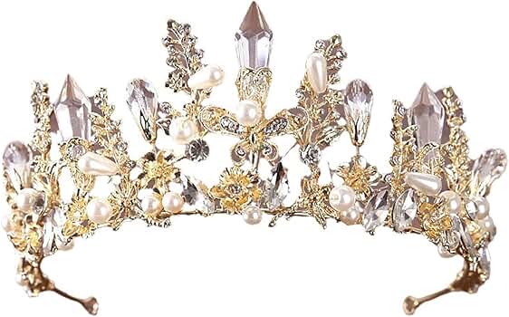 Hengkaixuan Diadème De Mariage En Cristal Pour Femmes Et Filles - Couronne De Reine En Strass - Pour Mariage, Bal De Fin D'année, Fête D'anniversaire - Doré, Alliage De Zinc