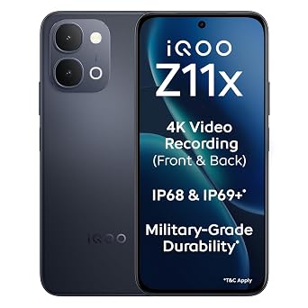iQOO Z11x 5G (Titan Black, 6GB RAM, 128 GB Storage) | Dimensity 7400-Turbo Processor | 7200 mAh Battery | 4K Video Recording Front & Back | IP68 & IP69+ | Powered by OriginOS 6