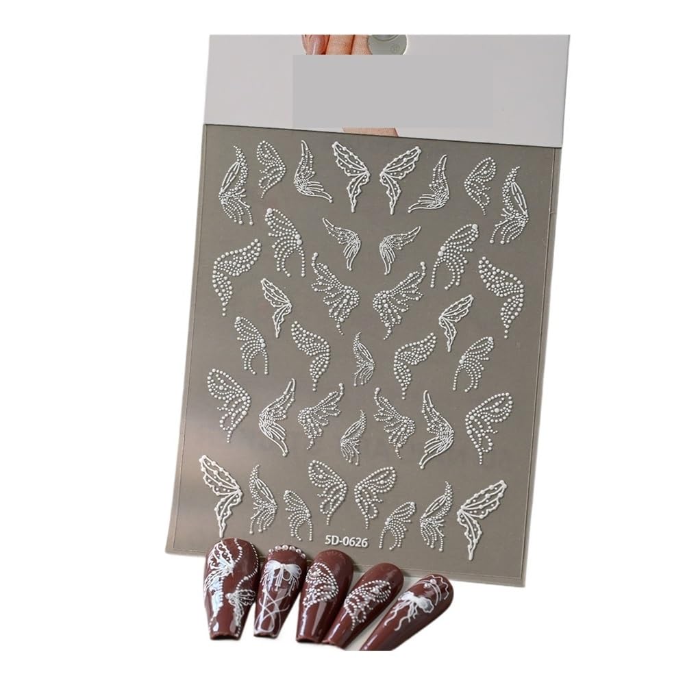4Pcs 5D Embossed White Lace Nail Stickers - Exquisite Self-Adhesive Decals for Elegant Nail Art(3)