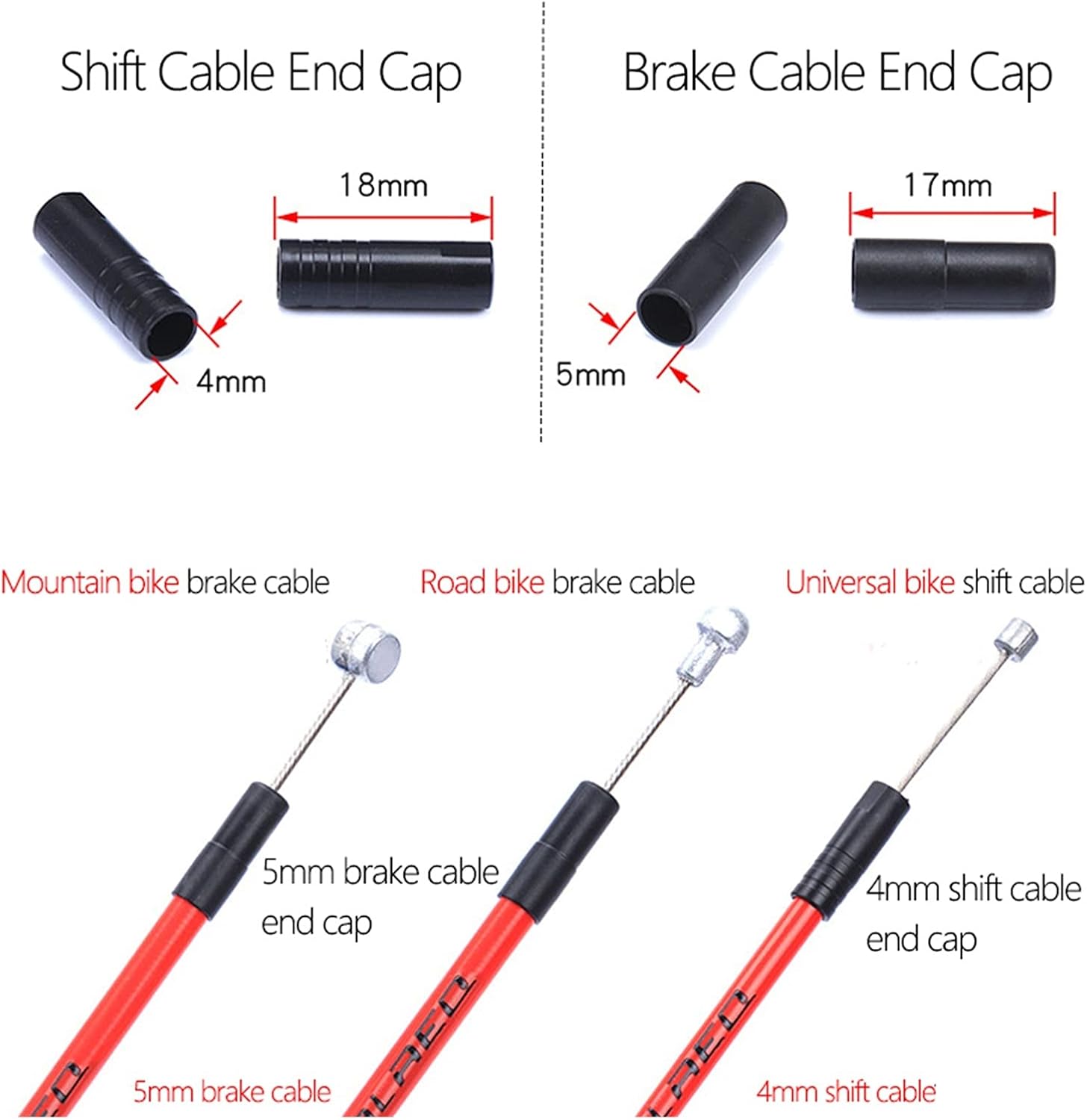 Bike Cable End Caps 100pcs/lot 4mm 5mm Road Mountain Brake Shift Derailleur Crimps Bicycle Wire Housing Ferrules(100pcs 5mm Brake Cap)