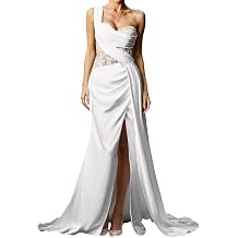 BELLA BARNETT Gorgeous White Satin One Shoulder Front Slit Wedding Guest Dress