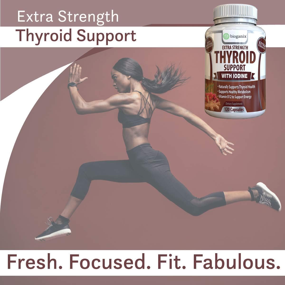 BioGanix Thyroid Support Supplement with Iodine, Extra Strength Advanced Complex with Vitamin B12, Selenium, Zinc, Ashwagandha for Women & Men, 120 Capsules