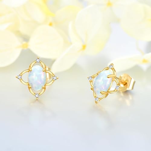 Miniatura 4 de Opal Earrings 14k Solid Yellow Gold Opal Earrings FlowerTriangleStarVintage Opal Stud Earrings Gold Earrings for Women Opal Jewelry Gifts
