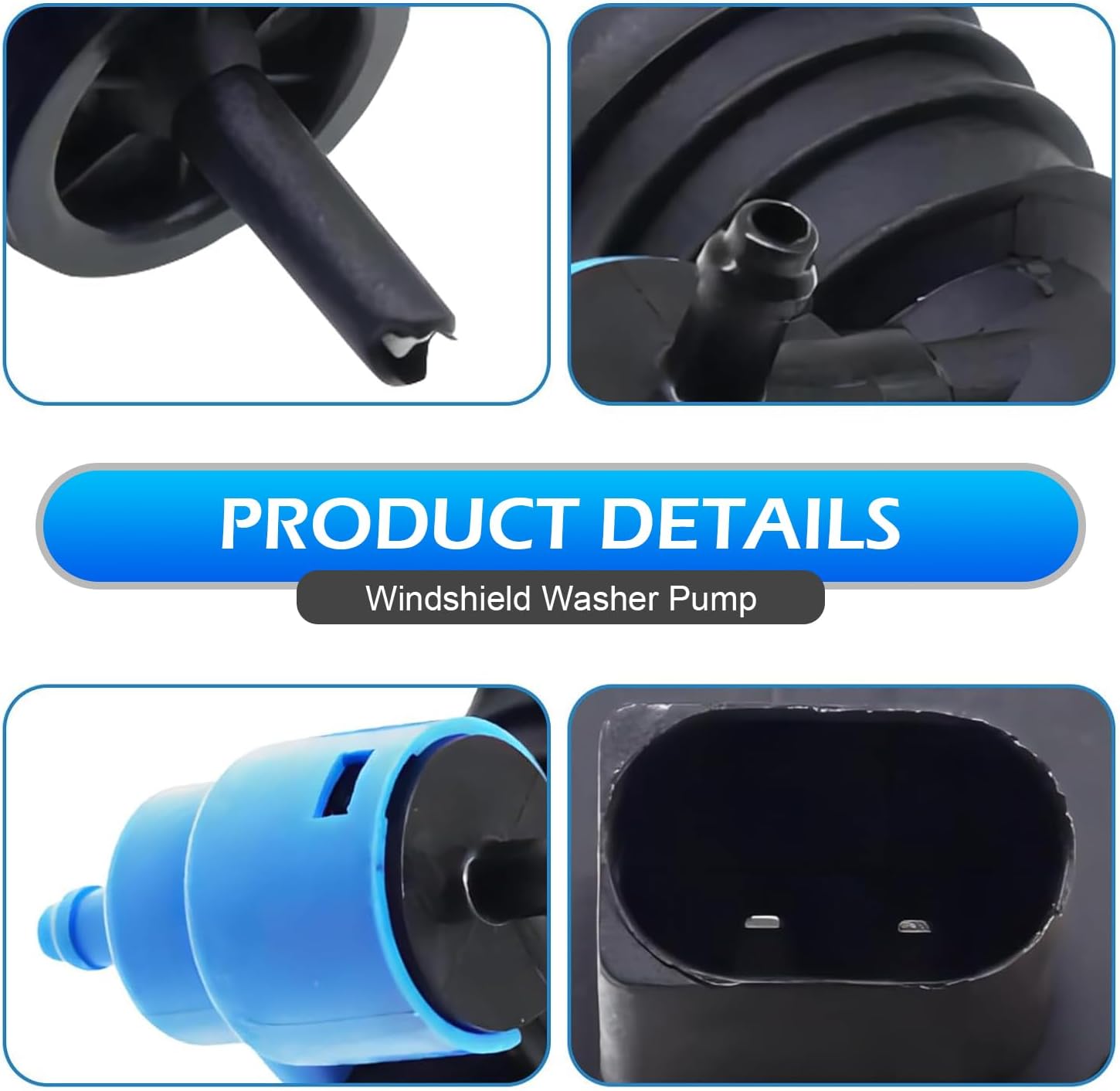 Windshield Washer Pump, 1J6955651 1K6955651 1T0955651A Front Window Washer Pump Fitting, with Rubber Grommets, Compatible with Volkswagen Audi Skoda (Black & Blue)