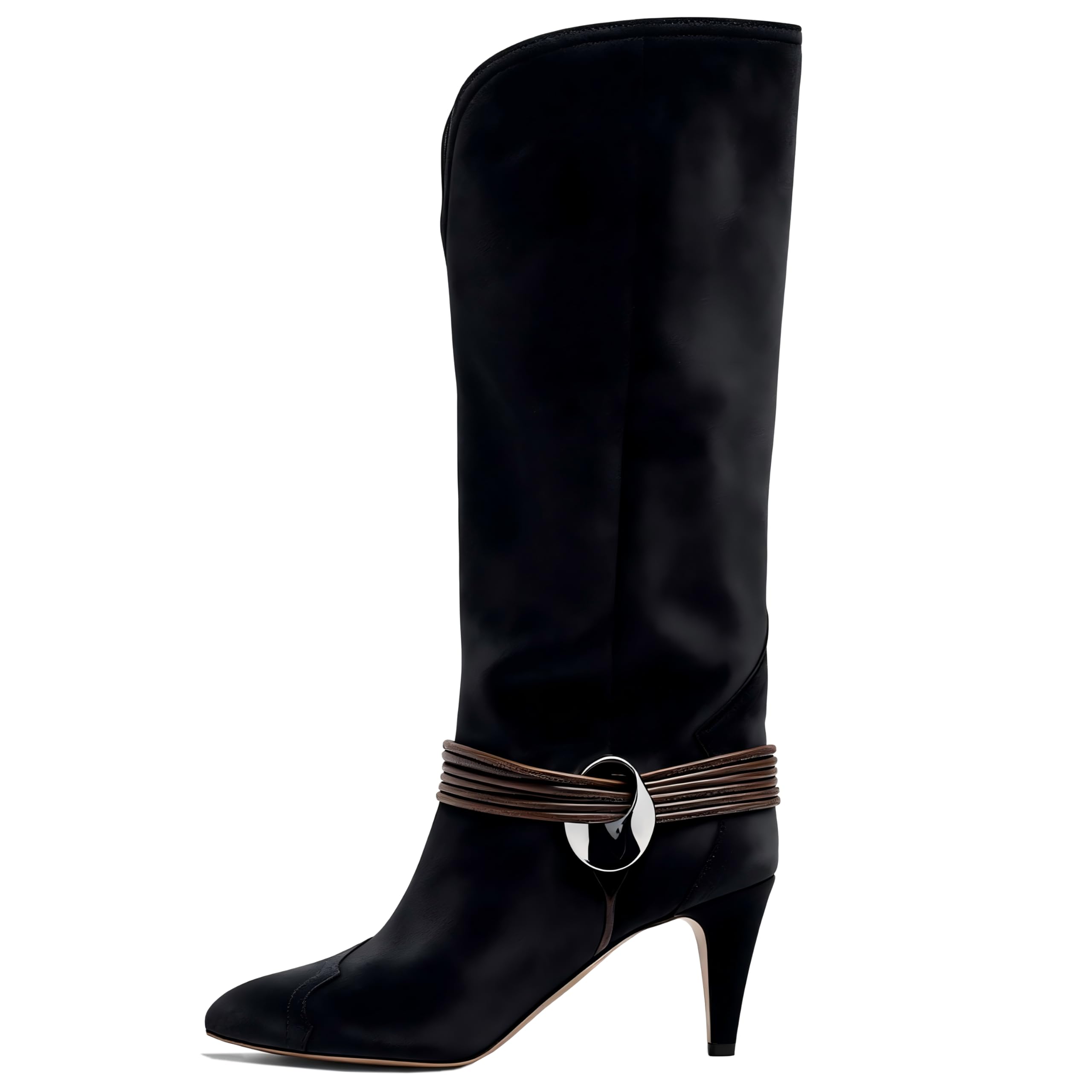 Kluolandi Faux Suede Knee High Boots Women Cone High Heel Pointed Toe Tall Boots for Women