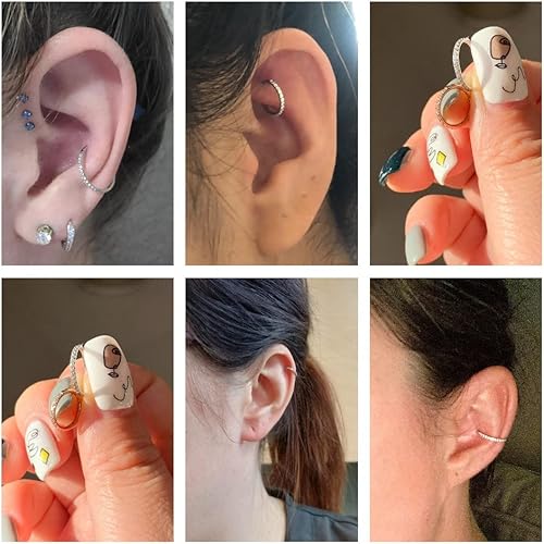 Miniatura 5 de Double Open Stack CZ Nose Ring Hoop 316L Surgical Steel Helix Rook Conch Cartilage Daith Tragus Earrings Hinged Segment Nostril Piercing Septum