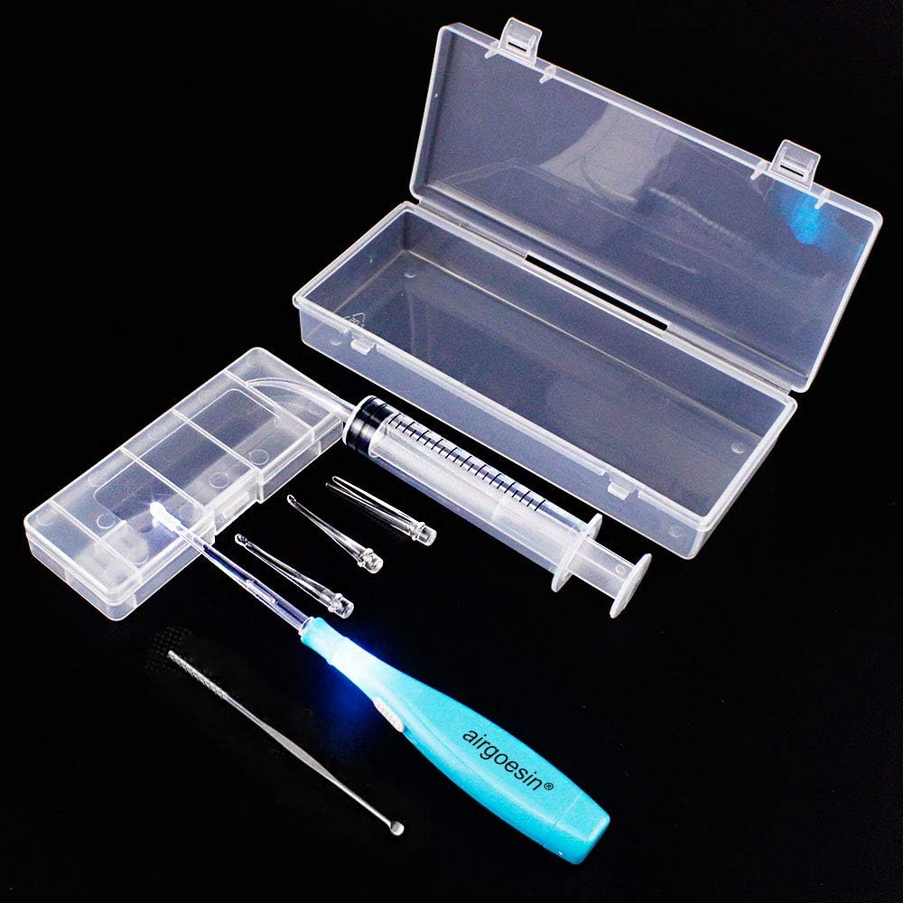 Airgoesin™ Upgraded Tonsil Stone Remover Tool or Earwax Removal, Blue, 4 Tips, Tonsillolith Pick Case + 1 Irrigator Fresh Breath Oral Rinse