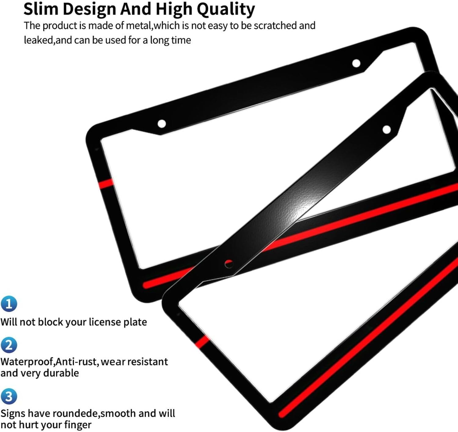 Thin Red Line License Plate Frame - 2 Pack Red Line License Plate Covers Aluminum Novelty Auto Car Tag Holder with 2 Holes 12.3 x 6.3 Inch Equipped with Screws for Women/Men for US Vehicle Standard - Image 3