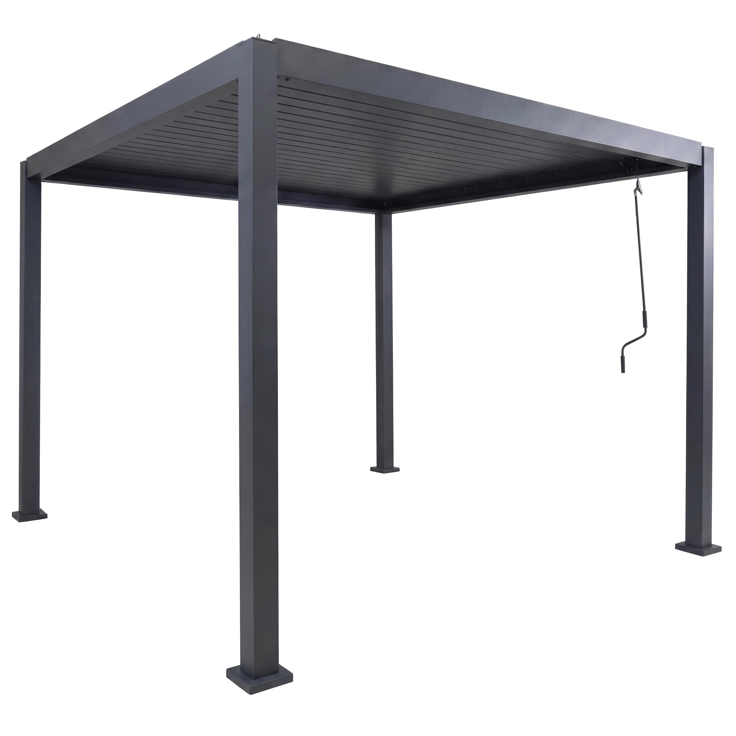 Pergola Mendler HWC-P65, pawilon ogrodowy na taras, pawilon z lamelami, stabilna rama aluminiowa 10 cm, wymiary: 3 m x 3 m - antracyt