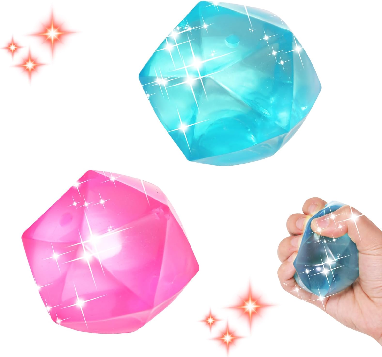 2pcs Big 2.45 Stress Cube Masonry Ice Squishy Ball - Diamond Malt Sugar Fidget Toy for Your Best Mellow and Chill - Square Shape Hand Exercise - Age 3 to Adult