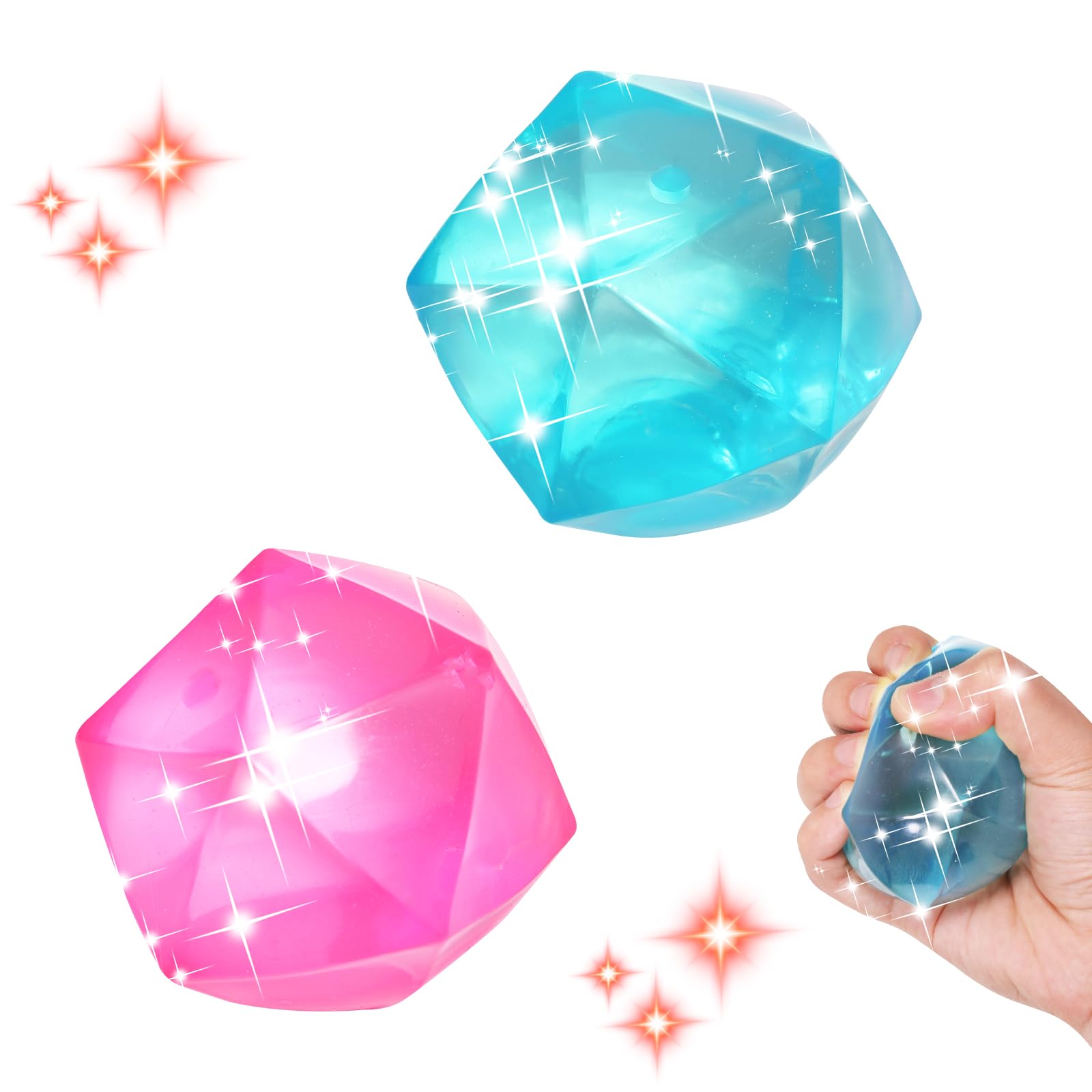 2pcs Big 2.45 Stress Cube Masonry Ice Squishy Ball - Diamond Malt Sugar Fidget Toy for Your Best Mellow and Chill - Square Shape Hand Exercise - Age 3 to Adult