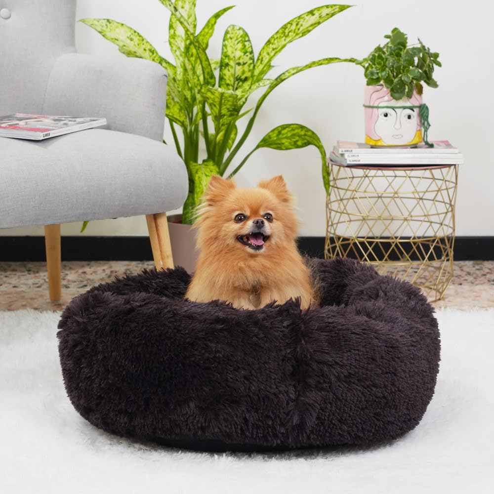 Ferplast Hundekissen Katzenschlafplatz Rund Flauschig Katzenkissen Weich Plüsch Katzenkorb 60 x 14 cm. Braun