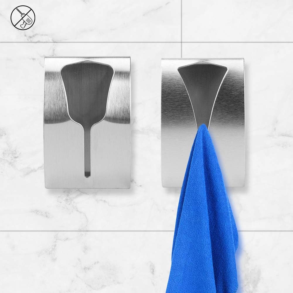 4Pcs Self Adhesive Towel Holders, Stainless Steel Hand Towel Hook Tea Towel Hook Rack for Bathroom Kitchen, Wall Mount Hook Bath Towel Hook Metal Towel Hanger No Drilling Required