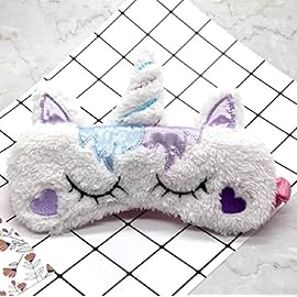 Cute Animal Sleeping Sleep Mask Soft Plush Blindfold Cute Rabbit Panda Koala Eye Cover Eyeshade for Kids Teens Girls Women (Unicorn Love)