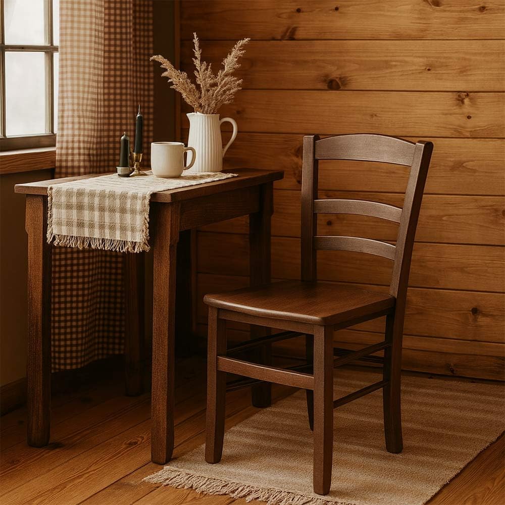 OKAFFAREFATTO MADDALONI Silla de comedor rústica nogal oscuro con asiento de madera maciza