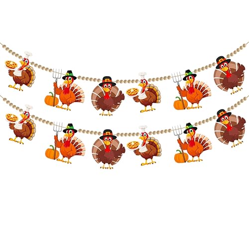Doumeny 2Pcs Fall Thanksgiving Felt Garland with Wood Bead Thankful