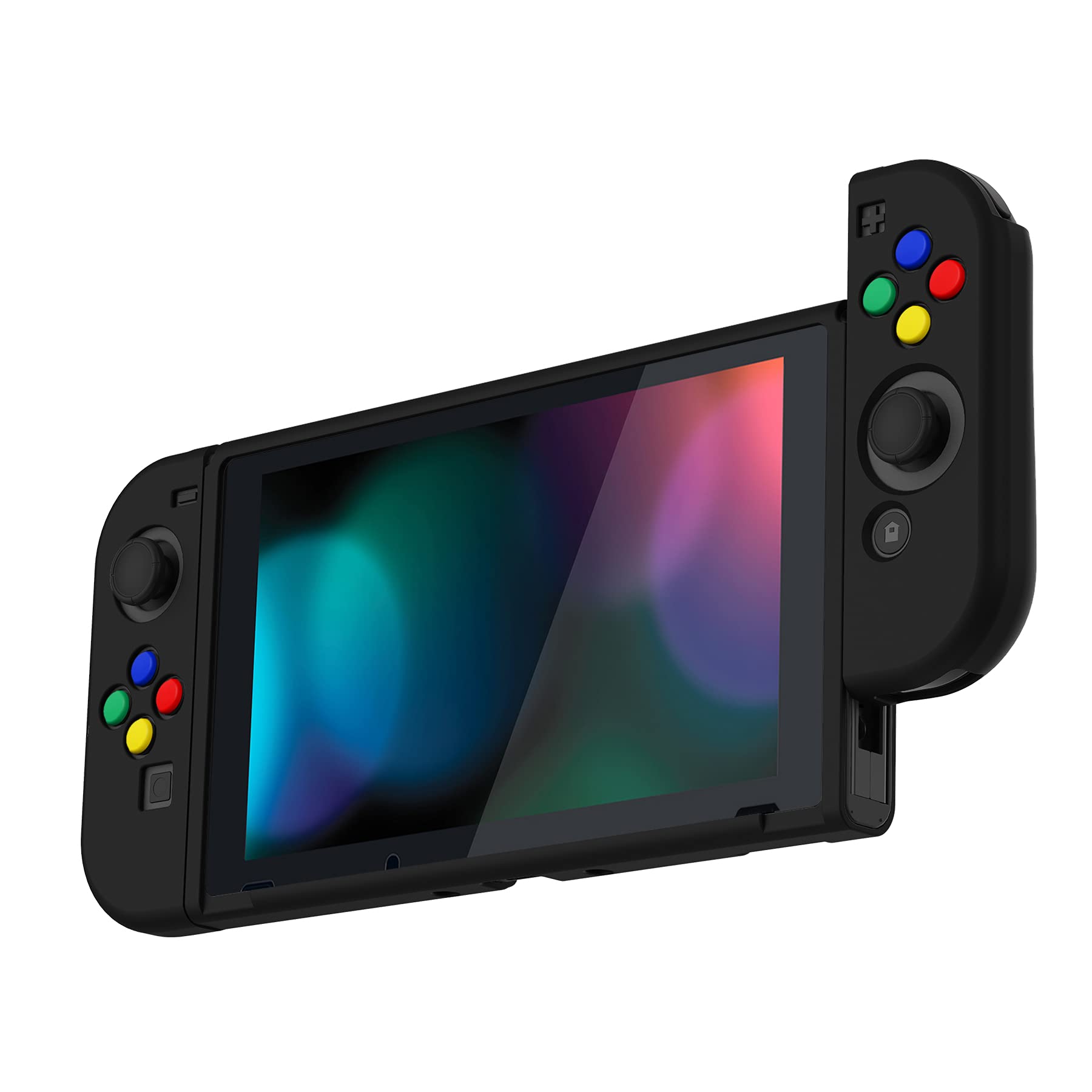 PlayVital Cover Protettiva Custodia per Nintendo Switch Copertura Morbida TPU Case per Joycon Console con Copri Tasti ABXY Direzionali Colorati-Nero